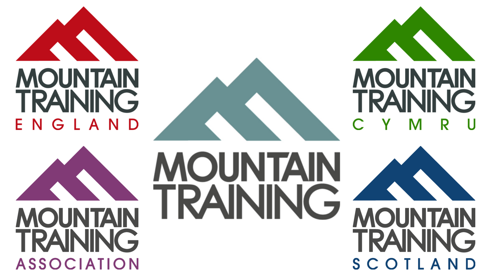 A collage depicting the Main Logos of the Mountain Training Home Boards and the Mountain Training Association. Mountain Training UK are missing as I couldn
